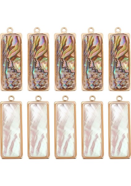 10 Adet 2 Renk Abalone Kabuğu Kolye Doğal Kabuk Takıları Deniz Kabuğu Kolye Dikdörtgen Kabuk Sarkan Takılar (Yurt Dışından)