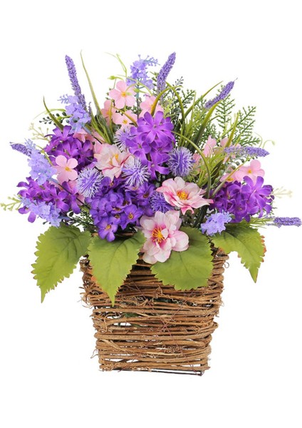 Ortanca Kapı Askısı Sepet Çelengi, Yabani Çiçekler Kapı Askısı Sepet Çelengi, Ön Kapı Güzel Yapay (Yurt Dışından)