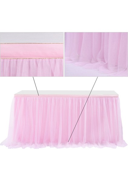 Tül Masa Eteği Masa Örtüsü Pembe Doğum Günü Düğün Dekor Masa Örtüsü Pasta Tatlı Düzenlemesi (8ft) (Yurt Dışından) modelleri