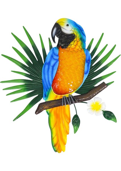 Metal Papağan Duvar Sanatı Dekoru Açık Hava Kuşları Duvar Çit Dekorasyonları Açık Hava Bahçe Dekorasyonları Için Renkli Papağan Figürü A (Yurt Dışından)