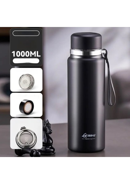 Gianxi 24 Saat Soğuk Kupa Termos Kupası 316 Paslanmaz Çelik Sıcak Kahve Termos Kupası Seyahat Kupası Araç Vakum Termos Kupası Büyük Kapasite Kapasite: 801-900ML/RENK: Siyah 1000ML (Yurt Dışından)