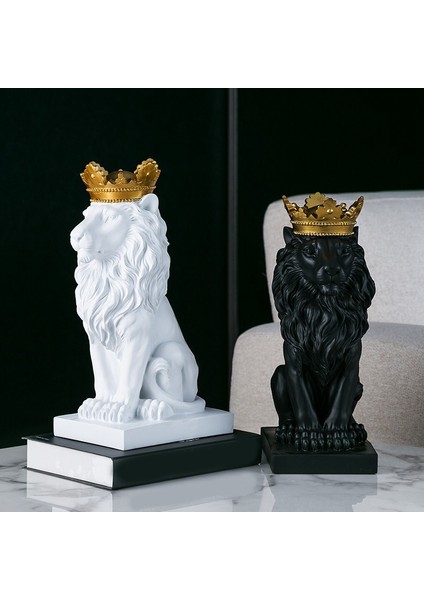 Soyut Taç Aslan Heykeli Ev Ofis Erkek Aslan Inanç Reçine Heykel El Sanatları Hayvan Sanat Dekor Süsler-Siyah (Yurt Dışından) modelleri