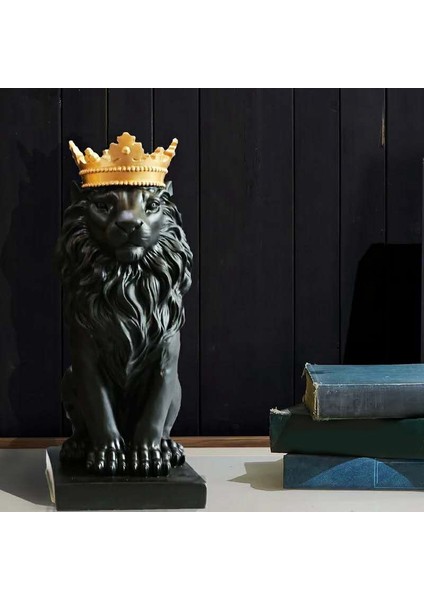 Soyut Taç Aslan Heykeli Ev Ofis Erkek Aslan Inanç Reçine Heykel El Sanatları Hayvan Sanat Dekor Süsler-Siyah (Yurt Dışından) indirimleri