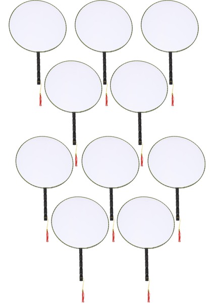 10 Adet 21 cm Boş Fan Çocuk Dıy Boyama Fanı Ipek Kumaş Fan Plastik El Kolu Yuvarlak Fan (Yurt Dışından)