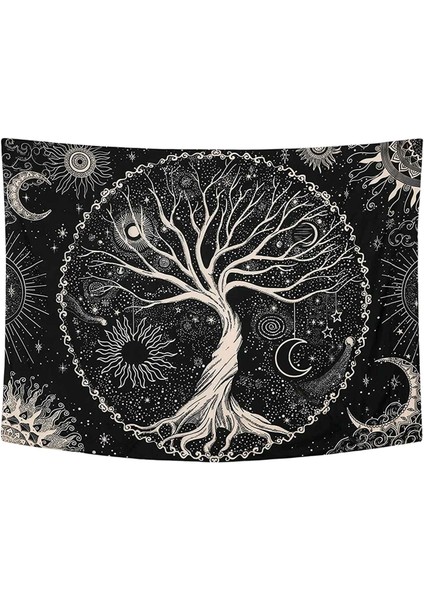 Ağaç Goblen Ay ve Güneş Siyah Duvar Asılı Goblen Psychedelic Mandala Yıldızlı Gökyüzü Goblen Hippi Goblen (Yurt Dışından)