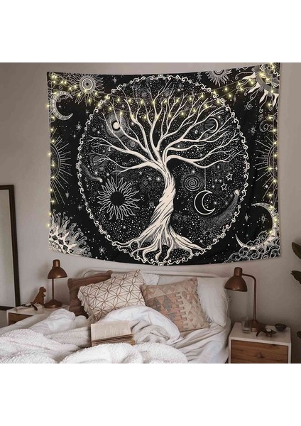 Ağaç Goblen Ay ve Güneş Siyah Duvar Asılı Goblen Psychedelic Mandala Yıldızlı Gökyüzü Goblen Hippi Goblen (Yurt Dışından) modelleri