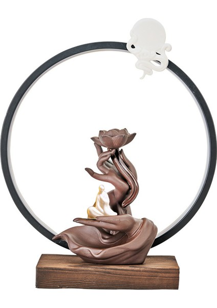 Lamba Halkası ile Seramik Geri Akış Tütsü Brülör Kapalı Sandal Ağacı Bergamot Tütsü Brülör Ev Ofis Dekorasyon B (Yurt Dışından)