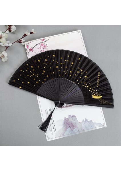 Küçük Katlanır El Fan Kadınlar Için Japon Vintage Stil Bambu Ipek Fanlar Parti Düğün Dans Dekorasyon Siyah (Yurt Dışından) modelleri