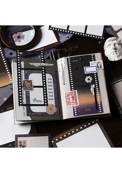 4 Set Film Şeridi Scrapbook Kağıdı Vintage Desenli Kağıt Dekoratif Retro Film Notu Yazılabilir Not Etiketi Kart Yapımı Sanatı Için (Yurt Dışından) modelleri