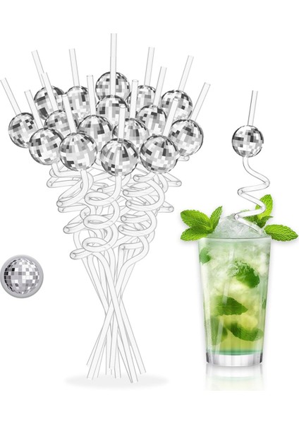 16 Adet Disko Topu Pipetleri, Mini Gümüş Disko Topu Dekorlu Disko Parti Süslemeleri Pipetleri, 70'ler Disko Parti Malzemeleri (Yurt Dışından) fiyatları