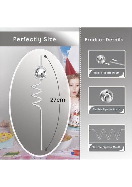 16 Adet Disko Topu Pipetleri, Mini Gümüş Disko Topu Dekorlu Disko Parti Süslemeleri Pipetleri, 70'ler Disko Parti Malzemeleri (Yurt Dışından) modelleri
