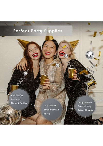 16 Adet Disko Topu Pipetleri, Mini Gümüş Disko Topu Dekorlu Disko Parti Süslemeleri Pipetleri, 70'ler Disko Parti Malzemeleri (Yurt Dışından) indirimleri