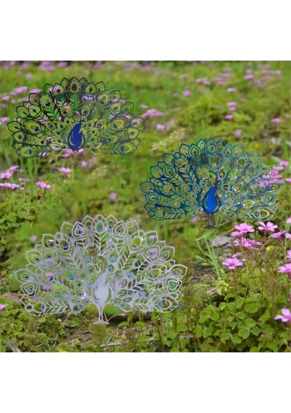 Metal Tavus Kuşu Bahçe Kazığı, Oyuk Bahçe Sanatı Tavus Kuşu Heykeli Dekoratif, Metal Tavus Kuşu Hayvanı Kuyruğunu Açar, Beyaz (Yurt Dışından)