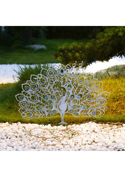 Metal Tavus Kuşu Bahçe Kazığı, Oyuk Bahçe Sanatı Tavus Kuşu Heykeli Dekoratif, Metal Tavus Kuşu Hayvanı Kuyruğunu Açar, Beyaz (Yurt Dışından) fırsatları