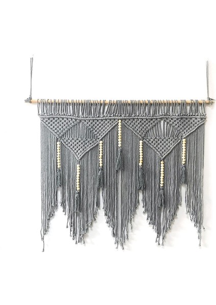 Makrome Duvar Askısı El Dokuma Bohem Pamuklu Halat Boho Goblen Ev Dekoru Gri (Yurt Dışından)
