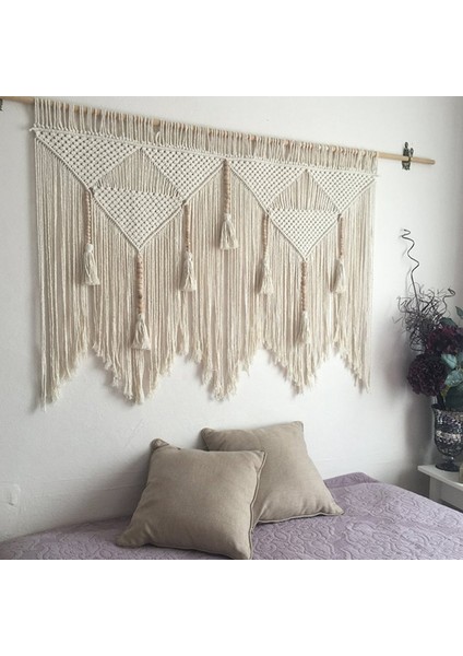 Makrome Duvar Askısı El Dokuma Bohem Pamuklu Halat Boho Goblen Ev Dekoru Gri (Yurt Dışından) fiyatları