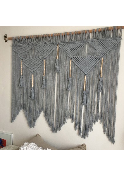 Makrome Duvar Askısı El Dokuma Bohem Pamuklu Halat Boho Goblen Ev Dekoru Gri (Yurt Dışından) indirimleri