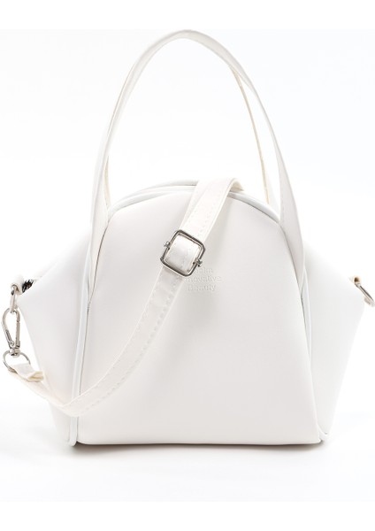 Beyaz SHK132 Suni Deri, Fermuarlı Tek Bölmeli, Çıtçıt Detaylı ,el, Kol ve Omuz Çantası