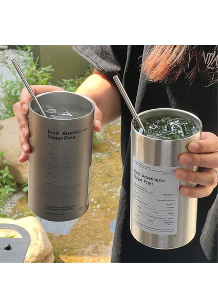 Kahve Kupası Termosları Paslanmaz Çelik Su Şişesi Pipetli Bardak Buzlu Amerikan Kahve Kupası Çift Katmanlı Vakumlu Matara Bardak, B (Yurt Dışından) fırsatları