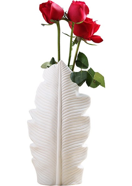 Tüy Seramik Vazo Yaprak Şekli Saksı Balkon Ofis Süsü Yatak Odası Oturma Odası Masaüstü Ev Dekorasyonu Beyaz (Yurt Dışından) fiyatları