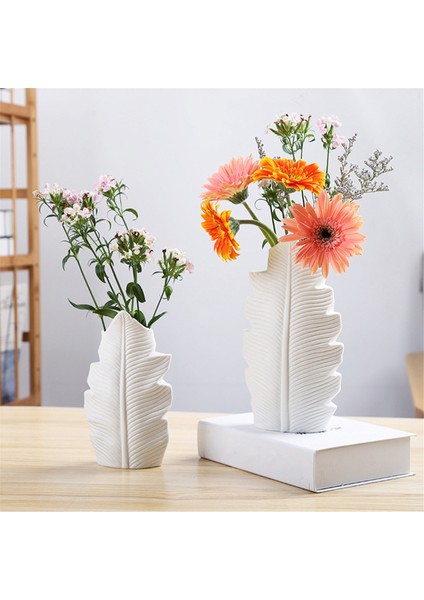 Tüy Seramik Vazo Yaprak Şekli Saksı Balkon Ofis Süsü Yatak Odası Oturma Odası Masaüstü Ev Dekorasyonu Beyaz (Yurt Dışından) modelleri