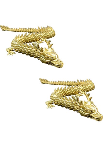 2 Adet Hareketli Eklemli Altın Ejderha, Çin Zodyak Ejderhası Koleksiyon Figürleri Masa Dekoru Süsü, 3D Ejderha Heykeli (Yurt Dışından)