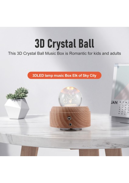 3D Kristal Top Müzik Kutusu Projeksiyon LED Işık ile Geyik Aydınlık Dönen Müzik Kutusu (Yurt Dışından) fırsatları
