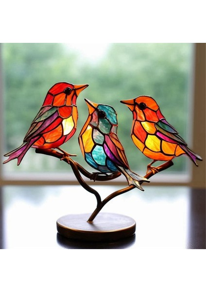 Şube Masaüstü Süsleri Üzerinde Lekeli Kuşlar, Çok Renkli Kuş Lekeli Metal Masa Süsü, Lekeli Demir Süsü, B (Yurt Dışından) modelleri