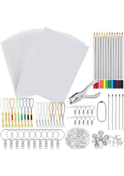 198 Pcs Shrink Kuşe Kağıt Isı Shrink Levha Plastik Kiti Delik Delme Anahtarlıklar Kalemler Dıy Çizim Sanat Kaynağı (Yurt Dışından)