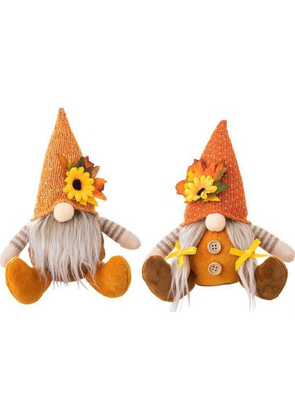 Şükran Günü Dekorasyonu Hasat Mevsimi Akçaağaç Yaprağı Hasır Şapka Rudolf Kısa Bacaklı Bebekgoblin Cüce Bebek (Yurt Dışından)