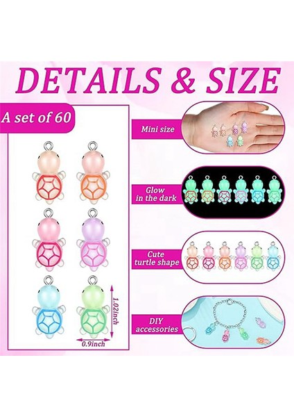 60 Adet Mini Reçine Kaplumbağa Charms Karanlıkta Parlayan Kaplumbağa Kolye Işıklı Kaplumbağa Deniz Sarkan Hayvan Charms, 6 Renk (Yurt Dışından) modelleri