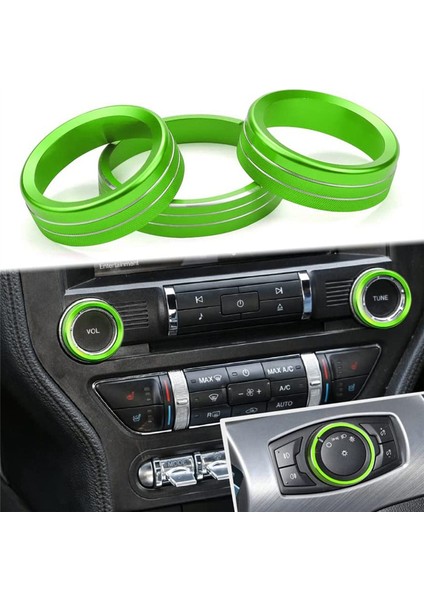 Dash Düğmeleri Trim Halkası 2015-2021 Ford Mustang Ses Far Anahtarları Ayar Düğmesi Kontrol Düğmesi Kapağı, Yeşil 3 Adet (Yurt Dışından) fiyatları