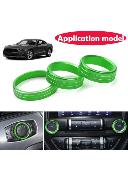 Dash Düğmeleri Trim Halkası 2015-2021 Ford Mustang Ses Far Anahtarları Ayar Düğmesi Kontrol Düğmesi Kapağı, Yeşil 3 Adet (Yurt Dışından) modelleri
