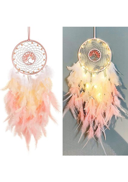 Dream Catcher Asılı Süs Dekor El Yapımı LED Işıkları Pembe Tüy Şifa Kristalleri Dreamcatchers Ev Duvar Dekoru Için (Yurt Dışından) fiyatları