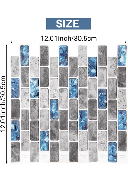 Canlı Fayans Mavi Kabuğu ve Sopa Fayans 3D Tuğla Etkisi Su Geçirmez Mutfak Backsplash Dekor Kendinden Yapışkanlı Duvar Kağıdı (Yurt Dışından)
