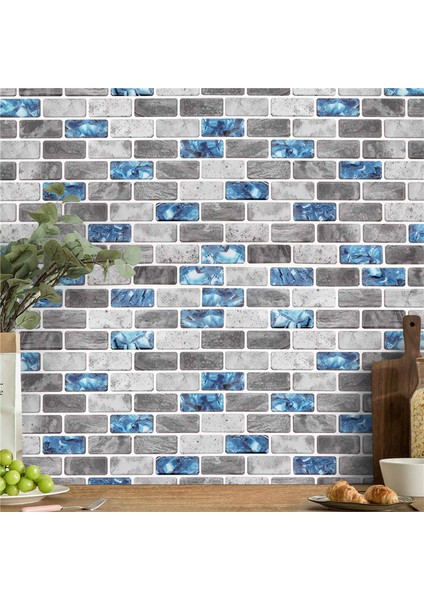 Canlı Fayans Mavi Kabuğu ve Sopa Fayans 3D Tuğla Etkisi Su Geçirmez Mutfak Backsplash Dekor Kendinden Yapışkanlı Duvar Kağıdı (Yurt Dışından) indirimleri