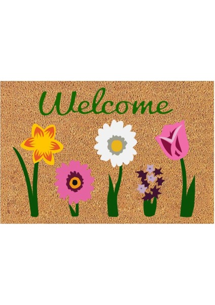 Hoş Geldiniz Çiçekli Hindistan Cevizi Lifli Kapı Paspası Iç Mekan Dış Mekan Giriş Dış Bahçe Ev Dekorasyonu Için Dış Mekan Paspası (Yurt Dışından)