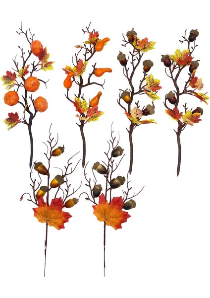 6 Adet Simülasyon Akçaağaç Yaprağı Kabak Meşe Meyve Çelikler Yapay Kabak Şube Şükran Günü Hasat Ev Dekorasyon (Yurt Dışından)