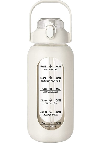 Spor Salonu, Ev Ofisi ve Beyaz Için Pipetli 64 Oz Cam Su Şişeleri, Silikon Kılıflı ve Zaman Işaretli Cam Şişe (Yurt Dışından)