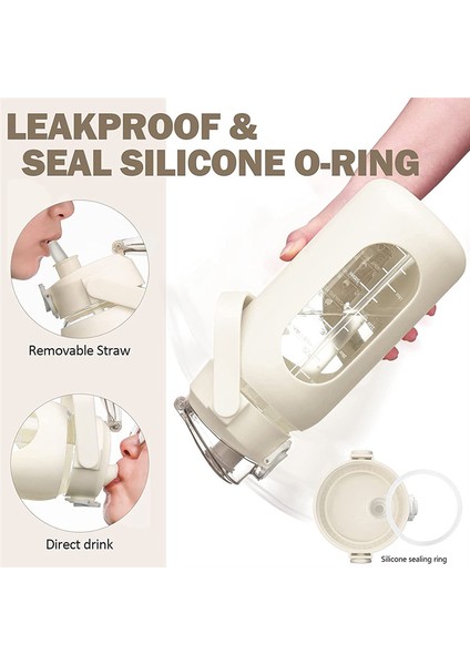 Spor Salonu, Ev Ofisi ve Beyaz Için Pipetli 64 Oz Cam Su Şişeleri, Silikon Kılıflı ve Zaman Işaretli Cam Şişe (Yurt Dışından) fiyatları