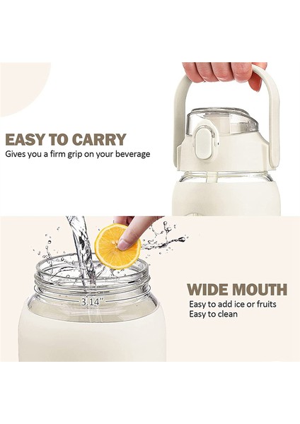 Spor Salonu, Ev Ofisi ve Beyaz Için Pipetli 64 Oz Cam Su Şişeleri, Silikon Kılıflı ve Zaman Işaretli Cam Şişe (Yurt Dışından) modelleri