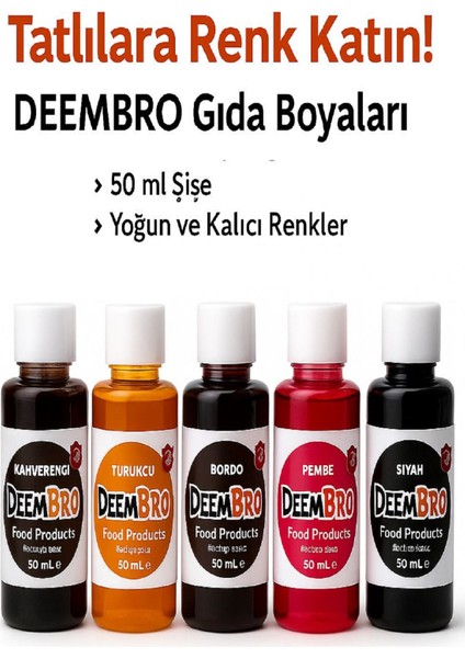 Gıda Boyası 5 x 50 Ml=toplam 250 ml Kahverengi Bordo Pembe Turuncu Siyah Sıvı Gıda Boyası