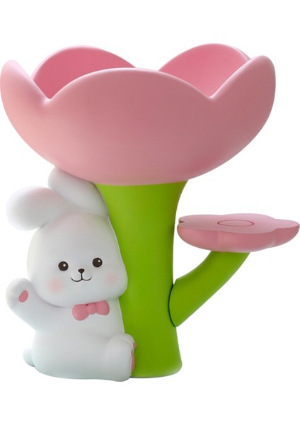 Sevimli Tavşan Çiçek Giriş Anahtar Saklama Tepsisi Ev Dekoru Tavşan Heykeli Mücevher Kase Hayvan Anahtar Tutucu Masa Tepsisi (Yurt Dışından)
