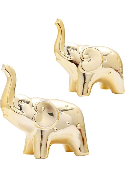 Çift Altın Fil Heykeli Ev Dekorasyonu, Modern Stil Figürler, Oturma Odası Masaüstü Için Heykel, Seramik Süsler (Yurt Dışından)