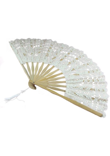 Parti Gelin Düğün Dekorasyon Için El Yapımı Pamuk Dantel Katlanır El Fan (Bej) (Yurt Dışından)