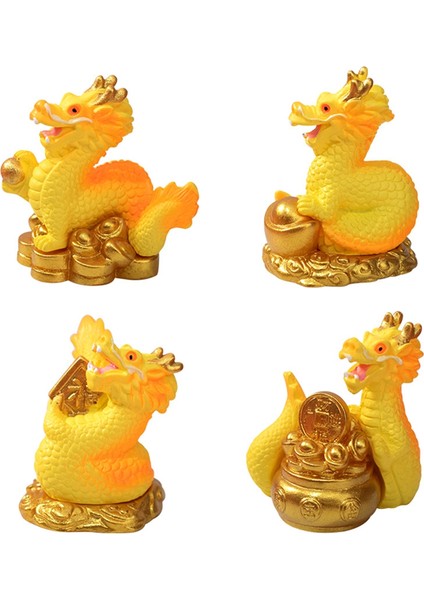 Mini Çin Yeni Yılı Ejderha Heykelciği, 4 Adet Minyatür Ejderha Heykeli 2024 Reçine Altın Çin Zodyağı Ejderha Heykeli (Yurt Dışından)