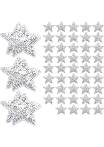50 Adet Yıldız Payetler Aplike Üzerinde Demir Dikmek Yıldız Işlemeli Yamalar Yıldız Şekli Onarım Yama Dıy (Gümüş) (Yurt Dışından)