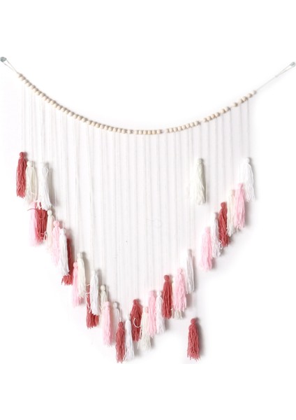 Makrome Duvar Askı-Büyük Makrome Duvar Askı Ahşap Boncuklu-Yatak Odası ve Oturma Odası Için Bohem Duvar Dekoru Pembe (Yurt Dışından)