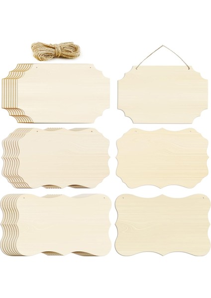 24 Adet Halatlı Tamamlanmamış Asılı Ahşap Tabela, Dikdörtgen Boş Ahşap Tabela Düz Asılı El Sanatları Kapı Tabelaları Duvar Sanatı (Yurt Dışından)