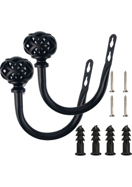 1 Çift Metal Perde Kancası - Retro Duvara Monte Perde Geri Tutma Tiebackleri Duvar Kancası Püskül Perdelik Tutucu (Siyah) (Yurt Dışından)